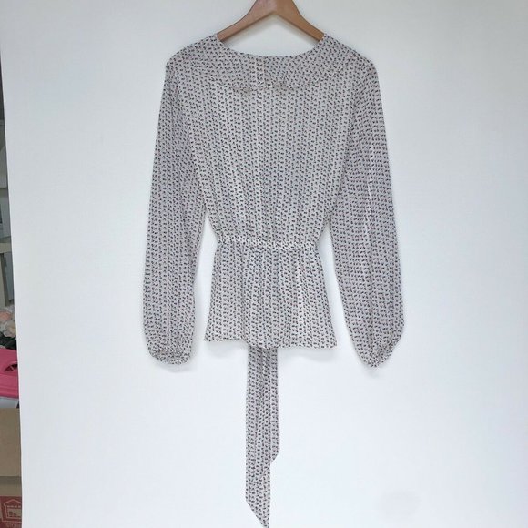 Max Studio Ruffle Blouse Faux Wrap Tie Polka Dot Long Sleeve Lined Size Large - Picture 3 of 6